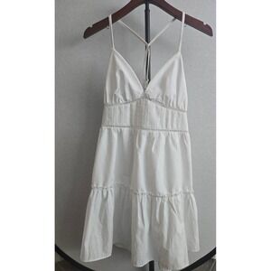 White Summer Tiered Mini Dress Spaghetti Straps‎ Crochet Trim XL Bridal Shower
